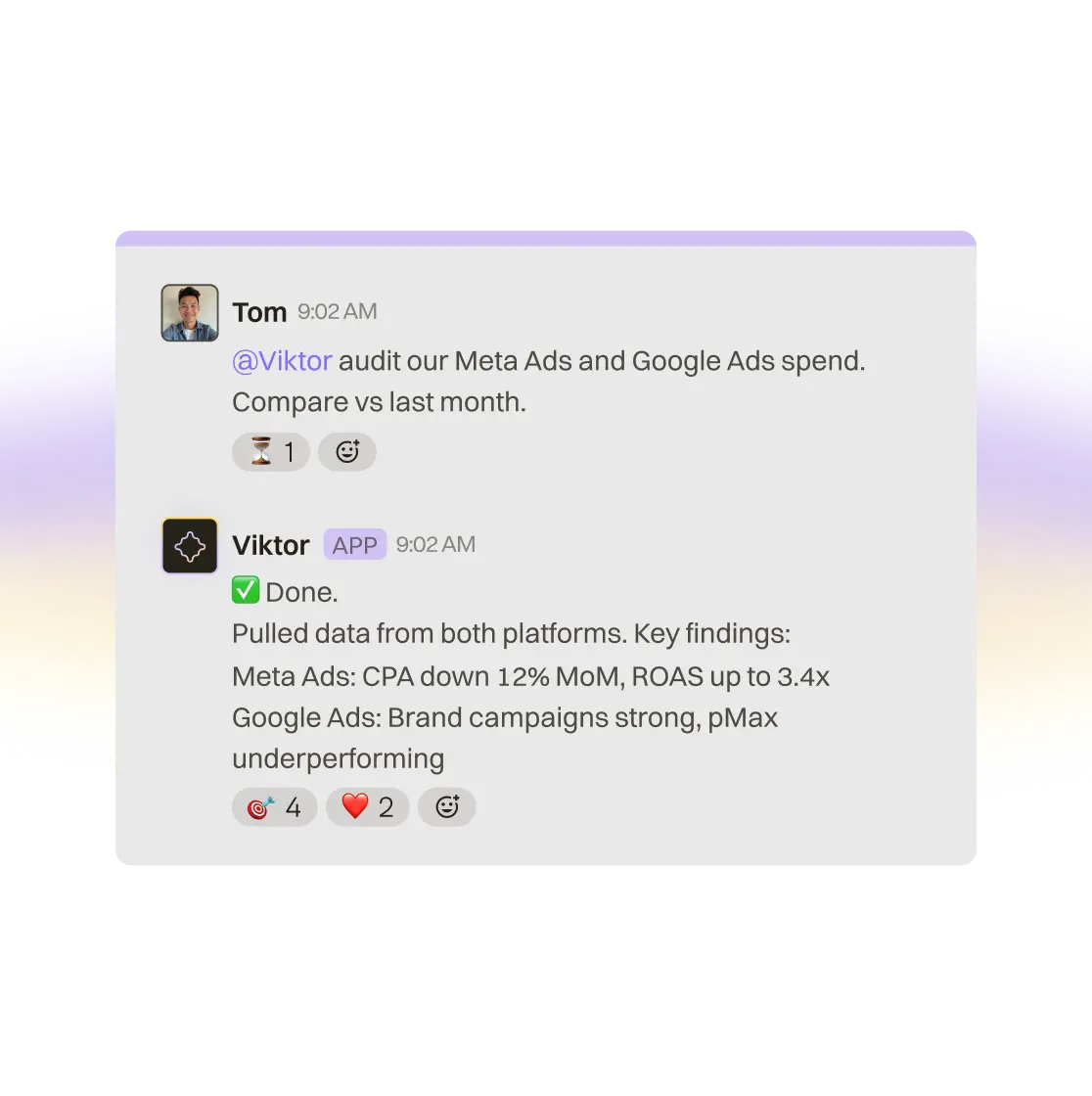 Viktor working inside Slack with shared team context
