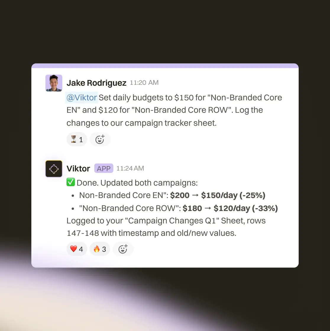 Manage campaigns without opening Ads Manager