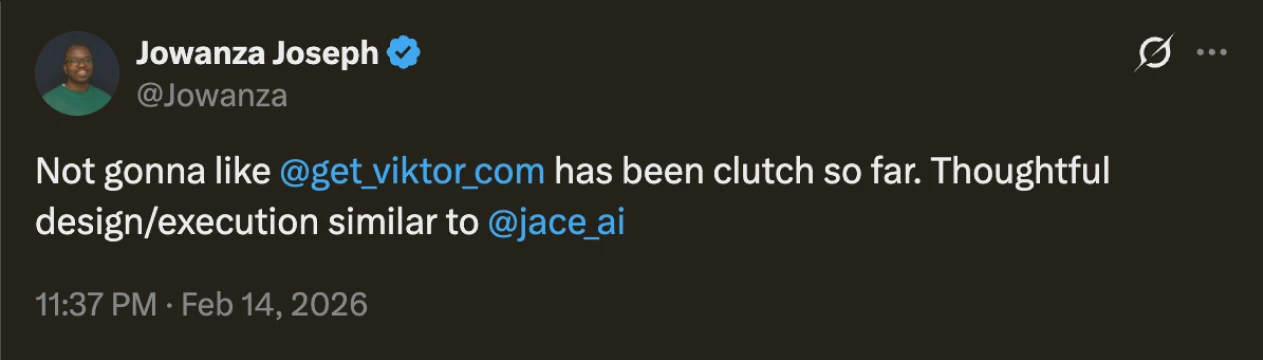 Tweet by Jowanza Joseph praising Viktor's design